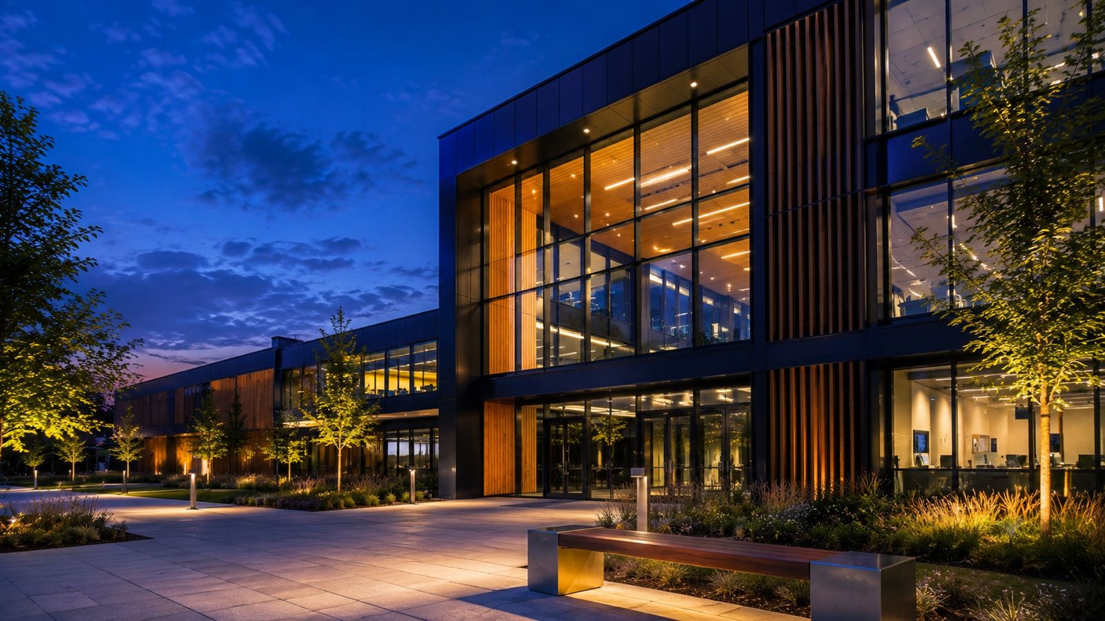 AI Park building at dusk